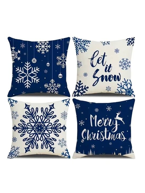 Other - 4pc Linen Blend Blue Snowflake Christmas Throw Pillow Covers